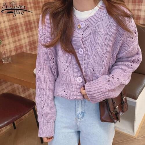 Early Autumn Loose O-neck Twist Cardigan Fashion Button Sweater Women Solid Knitted Jumper Sweet Hollow Out Sweaters Women 11631
