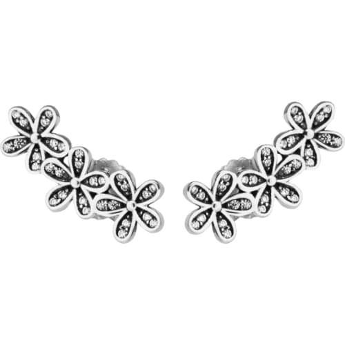 Dazzling Daisies Earring With Clear CZ 100% Sterling-Silver-Jewelry Free Shipping