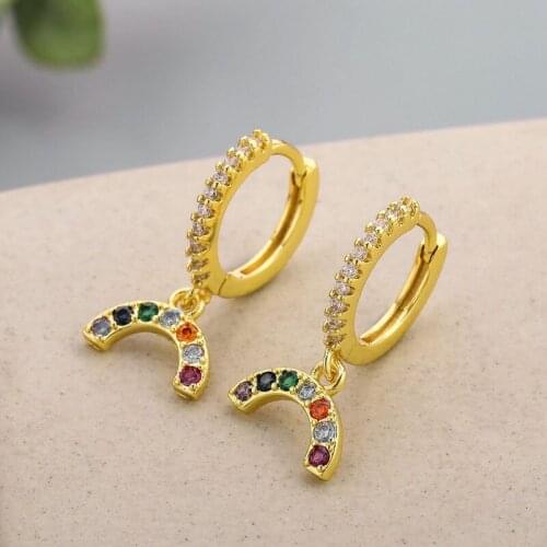 Retro Silver Plated Rainbow Zircon Earrings Womens Small Exquisite Earrings Wedding Earrings Daily Jewelry Wholesale
