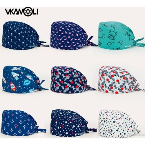 Cartoon print pet shop Scrubs Caps adjustable lab staff Scrub hat beauty salon nursing cap laboratory hats