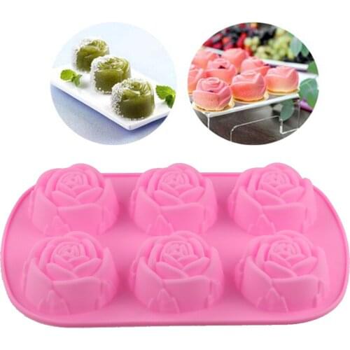 6 with Rose Silicone Cake Mold Ice Cream Puding Jelly Mold Handmade Soap Aroma Candle Mold High Temperature Resistant Easy Clean