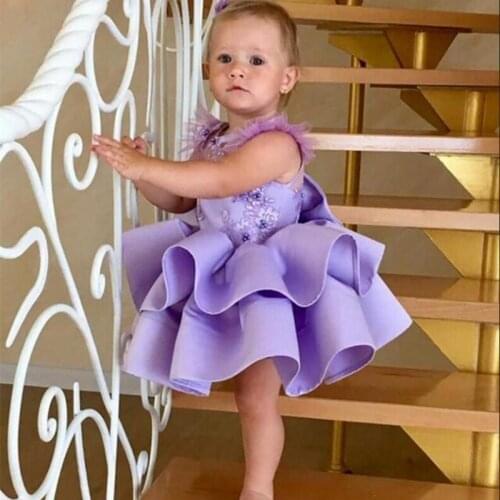 Cute Lavender Baby Girls Dresses Knee Length Big Bow Little Princess First Birthday Party Dress