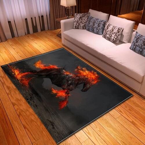 Modern Cartoon Floor Mat Flame Horse Pattern 3D Printed Carpets for living Room Bedroom Decor Carpet for Kids Room Play Area Rug