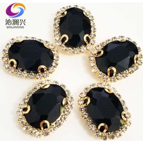 Black oval shape top quality Glass Crystal buckle,golden bottom sew on rhinestones,Diy/Clothing/wedding decoration SWTKG02