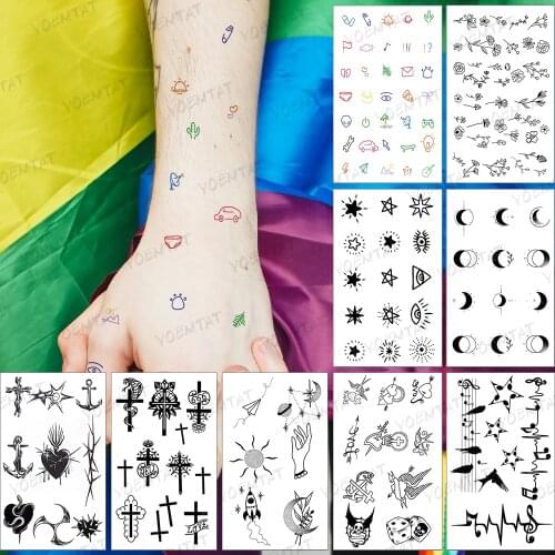 Waterproof Temporary Tattoo Sticker Color Cute Geometric Linear Small Tatoo Finger Face Wrist Tatto Woman Man Child Tattoos