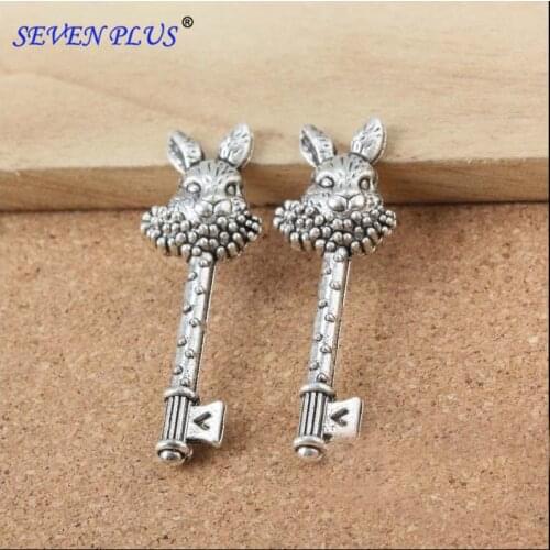 High Quality 3 Pieces/Lot 50mm*16mm Antique Silver Plated Rabbit Head Key Charms For Jewelry Handmade