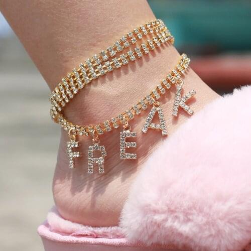Women NASTY Letter Ankle Bracelet Rhinestone Boho Silver Color Gold Foot Beach Party Club Anklet Fashion Barefoot Chain Jewelry