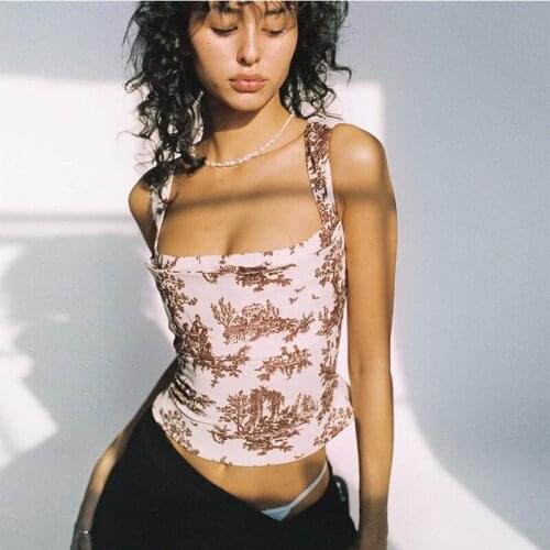 Fashion Print Aesthetic Camis Crop Tops for Women Clubwear Sleeveless Tank Top Cropped Feminino Vest Streetwear