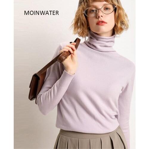 MOINWATER Brand New Women White Sweater Lady Knitted Slim Turtleneck Pullover Female Fashion Black Sweaters Base Tops MS1901