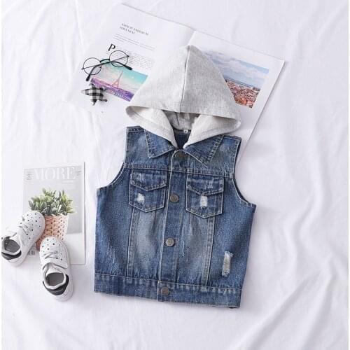 Boys Waistcoat Spring Autumn Casual Denim Sleeveless Jackets for Boy Kids Clothing Hooded Splice Toddler Baby Boy Vests 2020 New