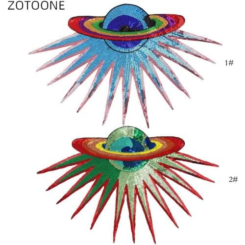 ZOTOONE Big Size Planet Patch Iron on Embroidery Sequin Cloth Sticker Set for Jackets DIY Clothing Cute Accessories Badge E