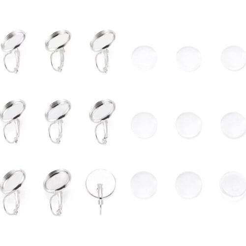 10 Sets Clear Domed Glass Cabochon Cover and 25x16mm Brass Lever Back Earring Settings for DIY Jewelry Cadmium Free & Lead Free