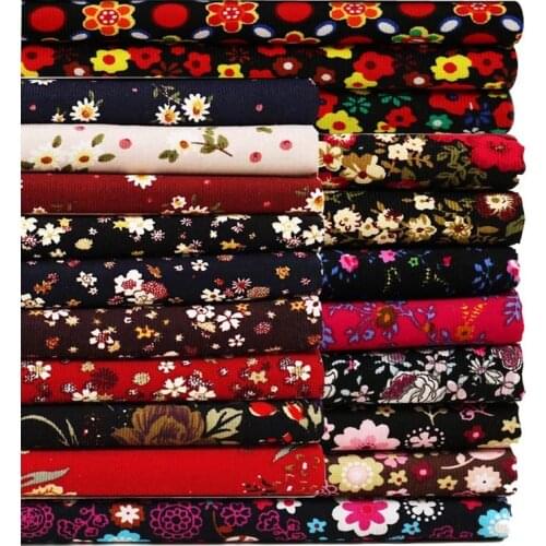 100% Cotton 21W Fine Corduroy soft BLACK RED BROWN PINK Small White flower Floral Fabrics for DIY Dress Shirt Craft Home Decor