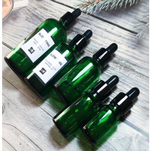 100pcs 10 15ml 20 30 100ml Green Glass Liquid Reagent Pipette Bottles Eye Droppers Aromatherapy Essential Oils Perfumes bottles