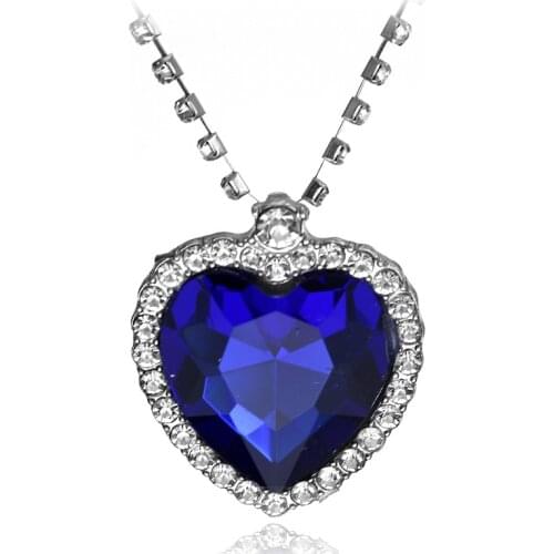 100pcs Hot sales Women Necklace Factory Price Wholesale Neckless Red Blue Color Heart Zircon Fashion Couple Student Jewerly