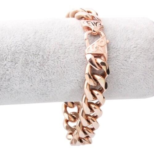 13/15MM Wide Charming Stainless Steel Rose Gold Cuban Curb Link Chain Jewelry Mens Womens Bracelet Bangle High Quality 7-11inch