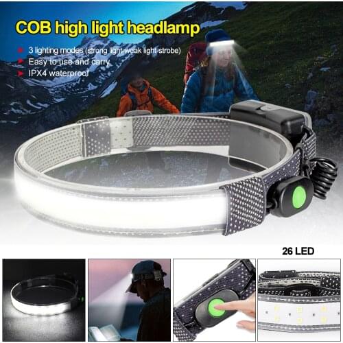 15W 1000LM COB 20 Led Strip Headlamp Waterproof Head Flashlight 3AA White 3 Mode Warning Strobe Lighting Camping Working Lantern