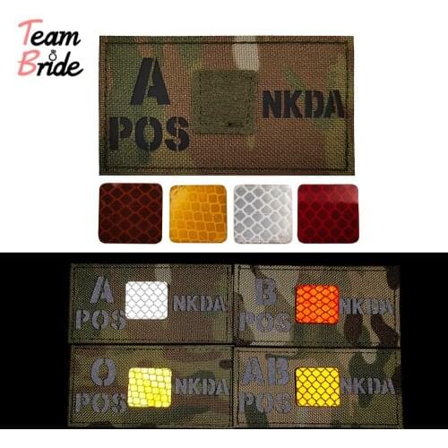 3D Glowing reflector Blood Type Patch A+ B+ AB+ O+ Positive POS Badge Tactical Military Hook Patch