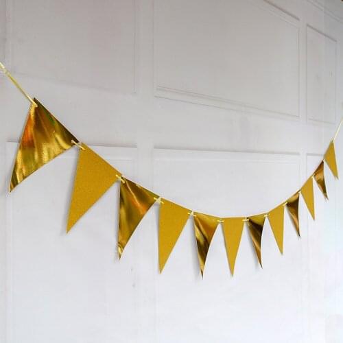 4M 12 Flags Gold Pennants Christmas Garland DIY Glitter Bunting Paper Birthday Banner Event Party Wedding Sports Bee Decoration