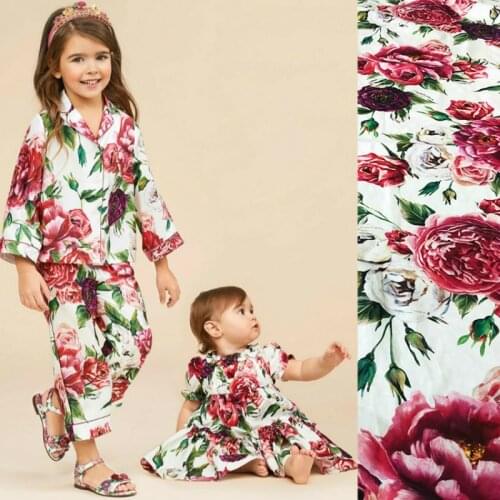 50x145cm natural 100% cotton peony printed cotton fabric material fashion dress handmade DIY fabric wholesale cotton cloth