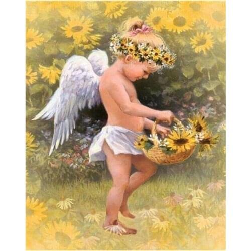 5D Diamond Painting Sunflower Angel Boy Cross Stitch Spuare&round Rhinestones Embroidery Crafts Full Diamond Painting Christmas