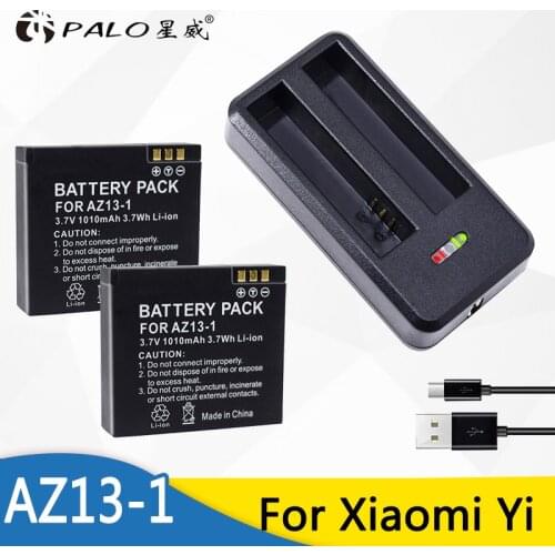 PALO 2pcs 1010mAh AZ13-1 AZ13 Camera Battery For Xiaomi Yi Action Camera Accessories+ USB battery charger