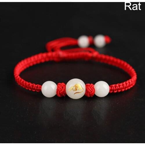 Chinese Zodiac Animals Bracelet Unisex Handmade Braided Red String Bring Lucky Luminous Stone Adjustable Size Bracelet Gifts