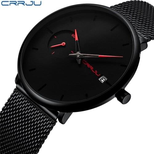 New CRRJU Mens Watches Simple Waterproof Date Calendar Analog Wrist Watches Mens Fashion Casual Business Watches Male clock