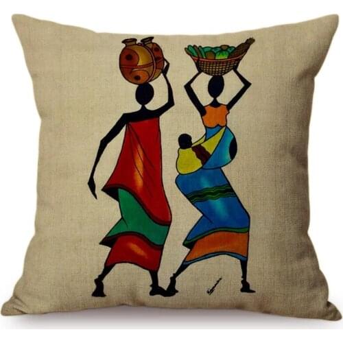 Africa Abstract Colorful Oil Painting Art Home Decor Cushion Cover Ancient African Exotic Daily Life View Decoration Pillow Case