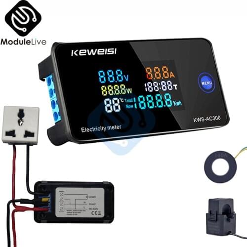 Color LCD Screen AC Voltage Current Power Temperature Meter Digital Voltmeter Ammeter AC 50V-300V 100A Switching Transformer