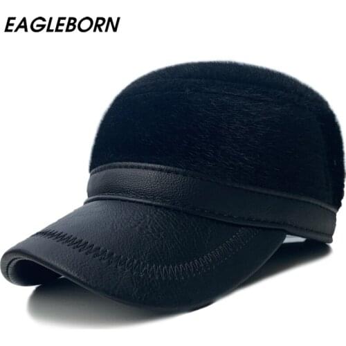 EAGLEBORN Leather Men Army Cap Black Hat Artificial Hair Limited Edition