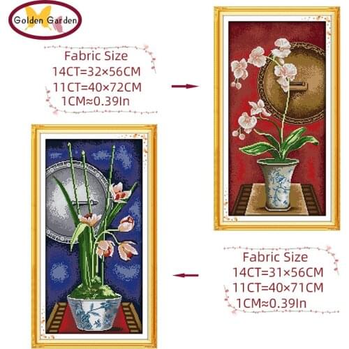 GG Orchid Flowers Stamped Cross Stitch Kit 11 14ct Embroidery Set Chinese Joy Sunday Counted Cross Stitch Pattern for Home Decor