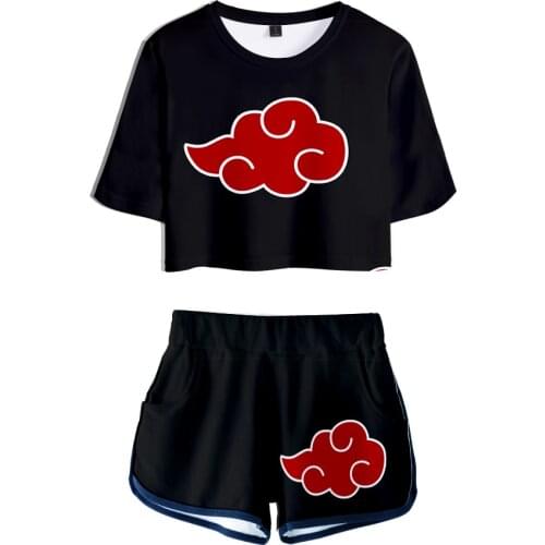 Summer 3D Akatsuki Marcus and Martinus Sexy Two Piece Sets Women Sexy Exposed Navel Crop Top and Elastic Shorts
