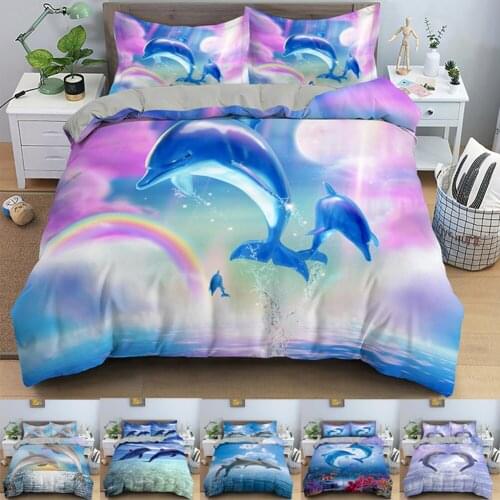 Cute 3D Digital Printed Dolphin Bedding Kids Bed Duvet Cover for Living Room with Pillow Shame 2/3pcs Quilt Cover Bedding