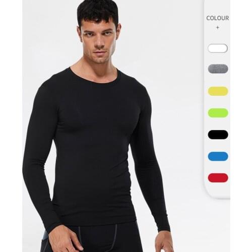 Men Causal T-Shirt Running Workout Sport Shirts Long Sleeve Solid Color Tight Shirt Jogging Swear Breathable Gym Clothing