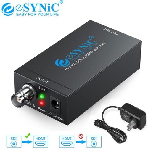 ESYNiC Full HD SDI To HDMI Converter For SD-SDI HD-SDI 3G-SDI Support BNC to BNC 1080P VGA to Audio Video for HD TV Projector