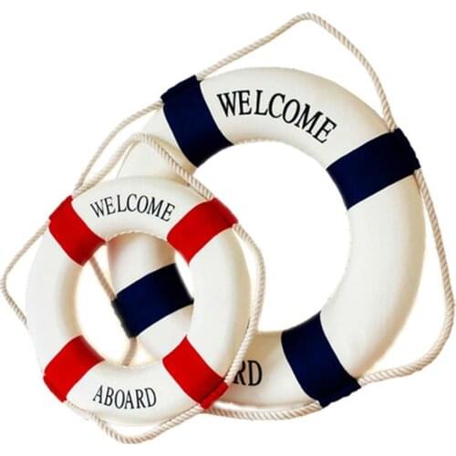 Nautical Style Welcome Decorative Red Blue Life Buoy Home Marine Beach Wall Decoration Life Buoy Crafts Living Room Decoration