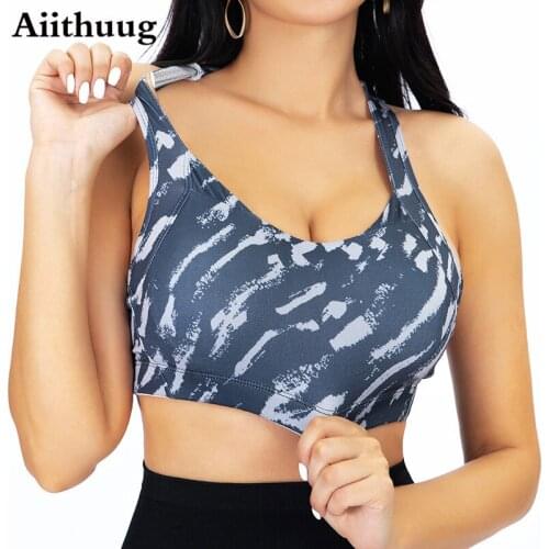Aiithuug Sexy Back Sports Bras Bounce Control Not-Removable Mold Cups Camouflage Sports Bra Support Workout Yoga Tops Cross