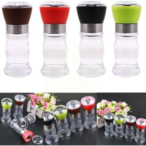 Manual Salt Pepper Mill Grinder Clear Seasoning Bottle Adjustable Spice Mill Shakers Kitchen Gadgets Grinding Containers T2E0
