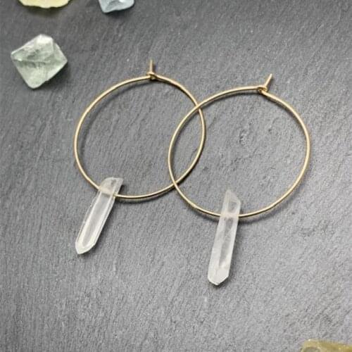 Raw Stone Crystal Hoop Earrings Healing Jewellery Witch Punk Creative Charm Fashion Delicacy Beautiful Women Gift 2021 New