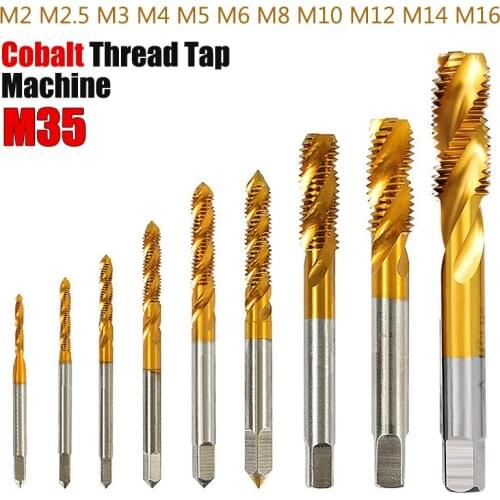 M35 Titanium Coated HSS Spiral Flute Screw Threading Taps Drill Set Tools for Machine Metals M2 M2.5 M3 M4 M5 M6 M8 M10 M12 M16