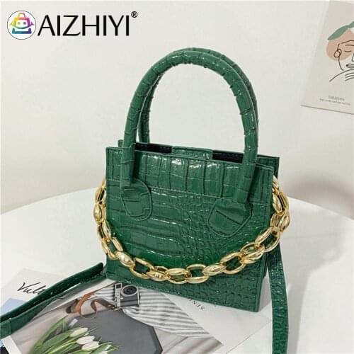 Ladies PU Leather Chain Shopping Crossbody Messenger Bag Women Fashion Alligator Pattern Small Purse Top-handle Handbag