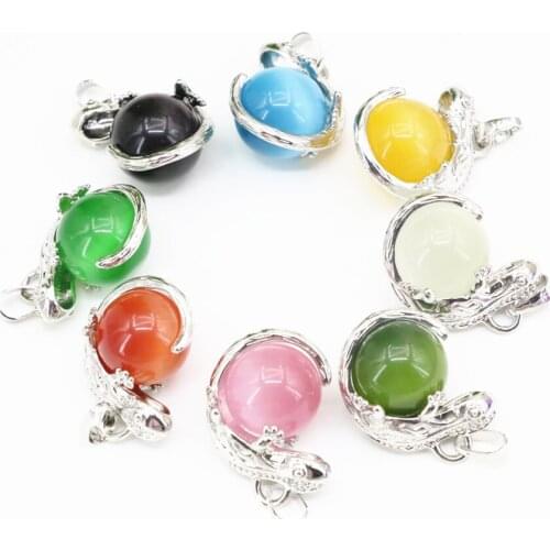Charms Animal Lizard Shape Pendant 8 Colors Round Ball Cat Eyes Opal Crystal Inlay 22x27mm Jewelry Finding Diy Accessories B3300
