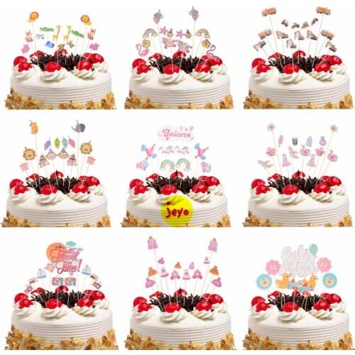 Flamingo Cake Toppers Unicorn Football Basketball Cupcake Topper Zoo Cake Flags Kids Birthday Wedding Bride Party DIY Baking