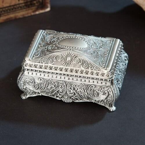 Vintage Jewelry Trinket Box Rectangle Box Metallic Floral Box Small Gift Storage Box