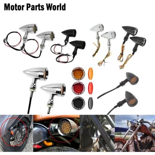 Motorcycle 10mm Vintage LED Turn Signal Blinker Amber Indicator Light Black/Chrome For Harley Chopper Cruiser Bobber Cafe Racer