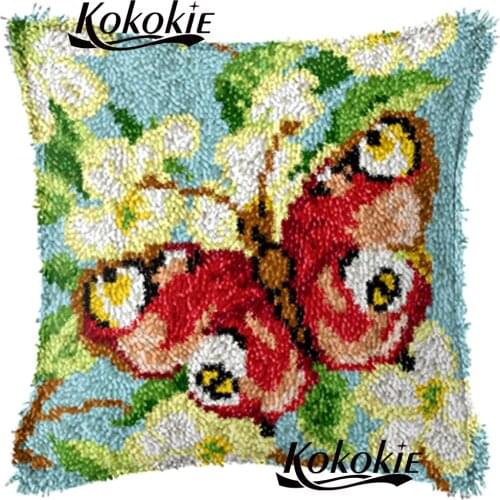 Crocheting Rug Kits latch hook butterfly pillow kits Embroidery Unfinished Pillowcase cartoon printed 3d cushion blanket