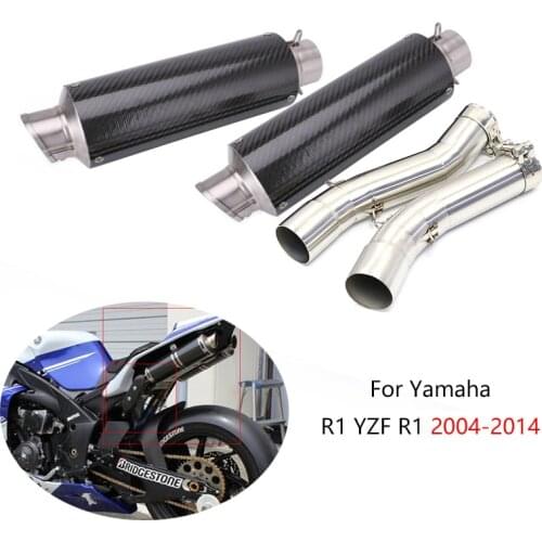 For Yamaha R1 YZF R1 2004-2014 Exhaust Pipe Motorcycle Mid Link Tube Slip On 2 51mm Mufflers with Removable DB Killer Left Right