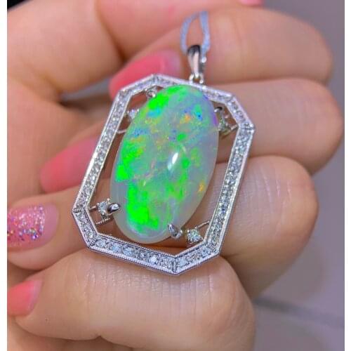 XHD516 Solid Pt900 Platinum Nature Colorful Opal Gemstones 8.8ct Pendants Necklaces for Women Fine Jewelry for Women Gifts