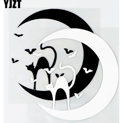 YJZT 13.3×13.8CM High Quality Car Stickers Vinyl Decals Cats On The Moon Car Body Decor Black / Silver 10A-0642